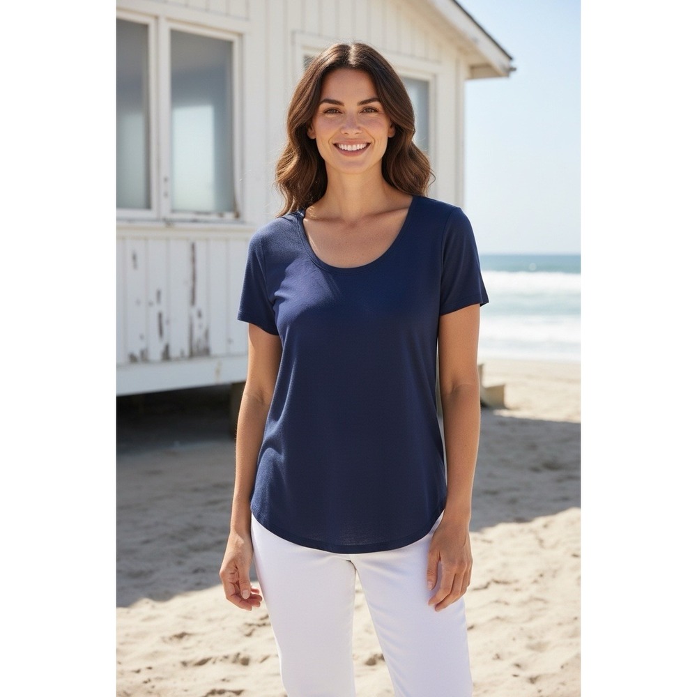 New Lilly Pulitzer 2XL Etta Top Resort Navy Blue Scoop Neck Tee SIZE XX Large